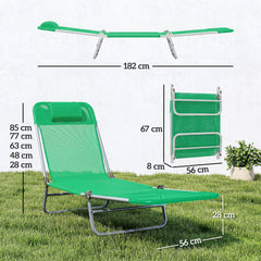 Outsunny Set of Two Steel Frame Sun Loungers, with Reclining Backs - Dark Green
