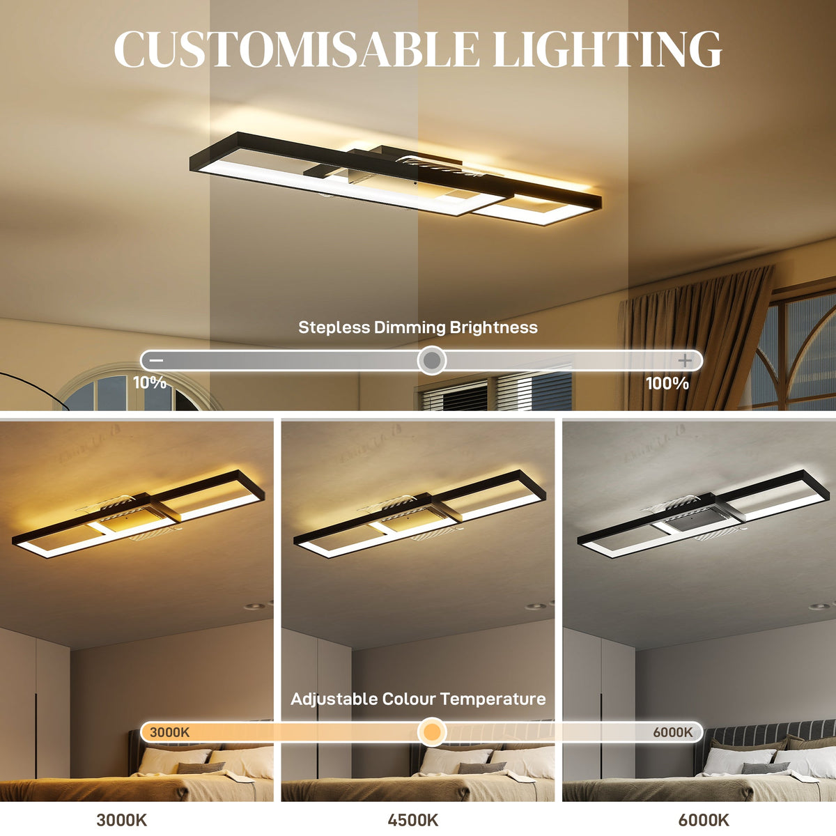 HOMCOM LED Ceiling Light, Modern Dimmable Ceiling Light with Wall Switch & Remote Control, Flush Mount Ceiling Lamp with 3000-6000K Colour Temperatures for Living Room, Bedroom, Black