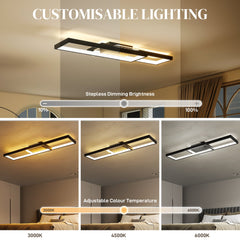 HOMCOM LED Ceiling Light, Modern Dimmable Ceiling Light with Wall Switch & Remote Control, Flush Mount Ceiling Lamp with 3000-6000K Colour Temperatures for Living Room, Bedroom, Black