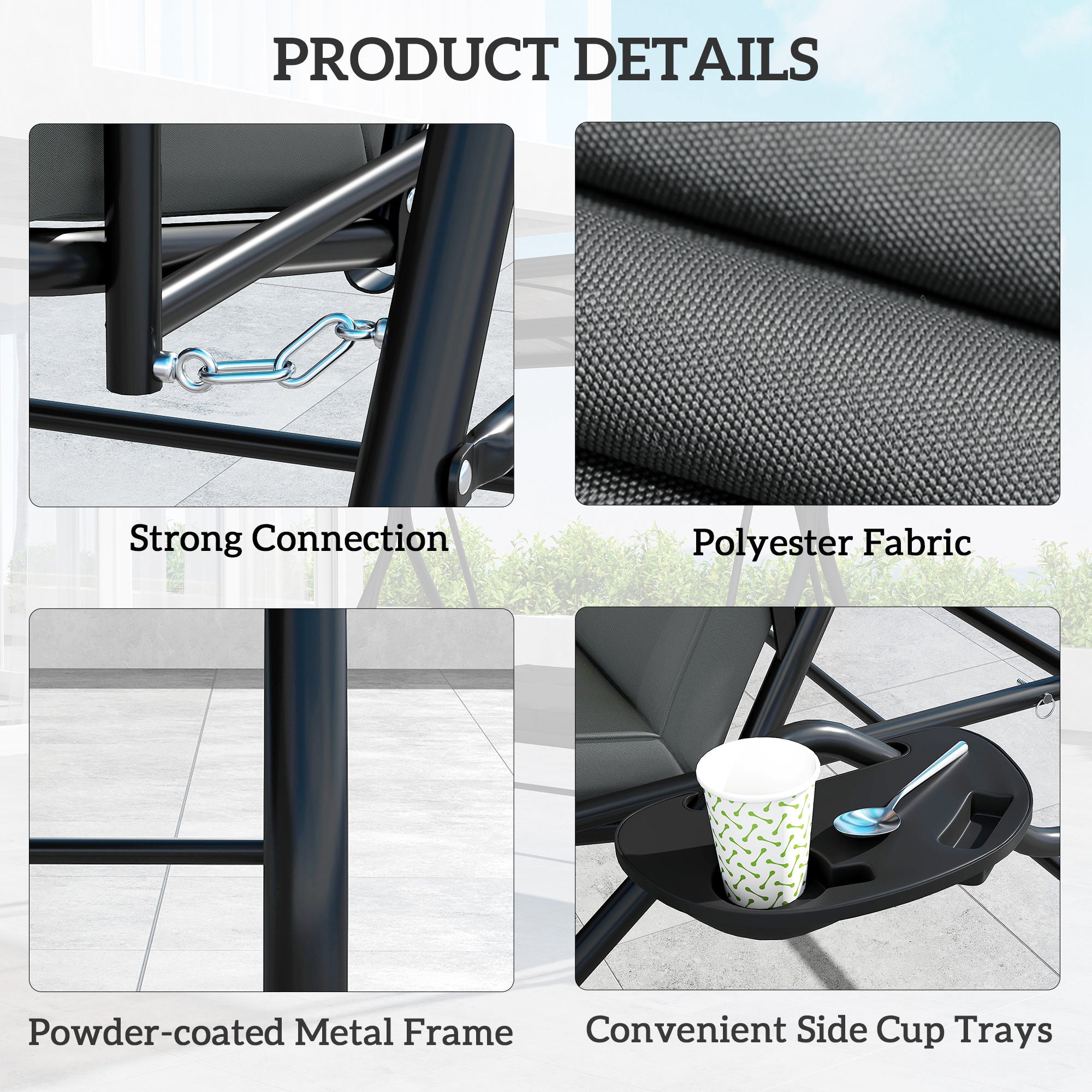 Outsunny Convertible Three-Seater Swing Bench Bed - Dark Grey