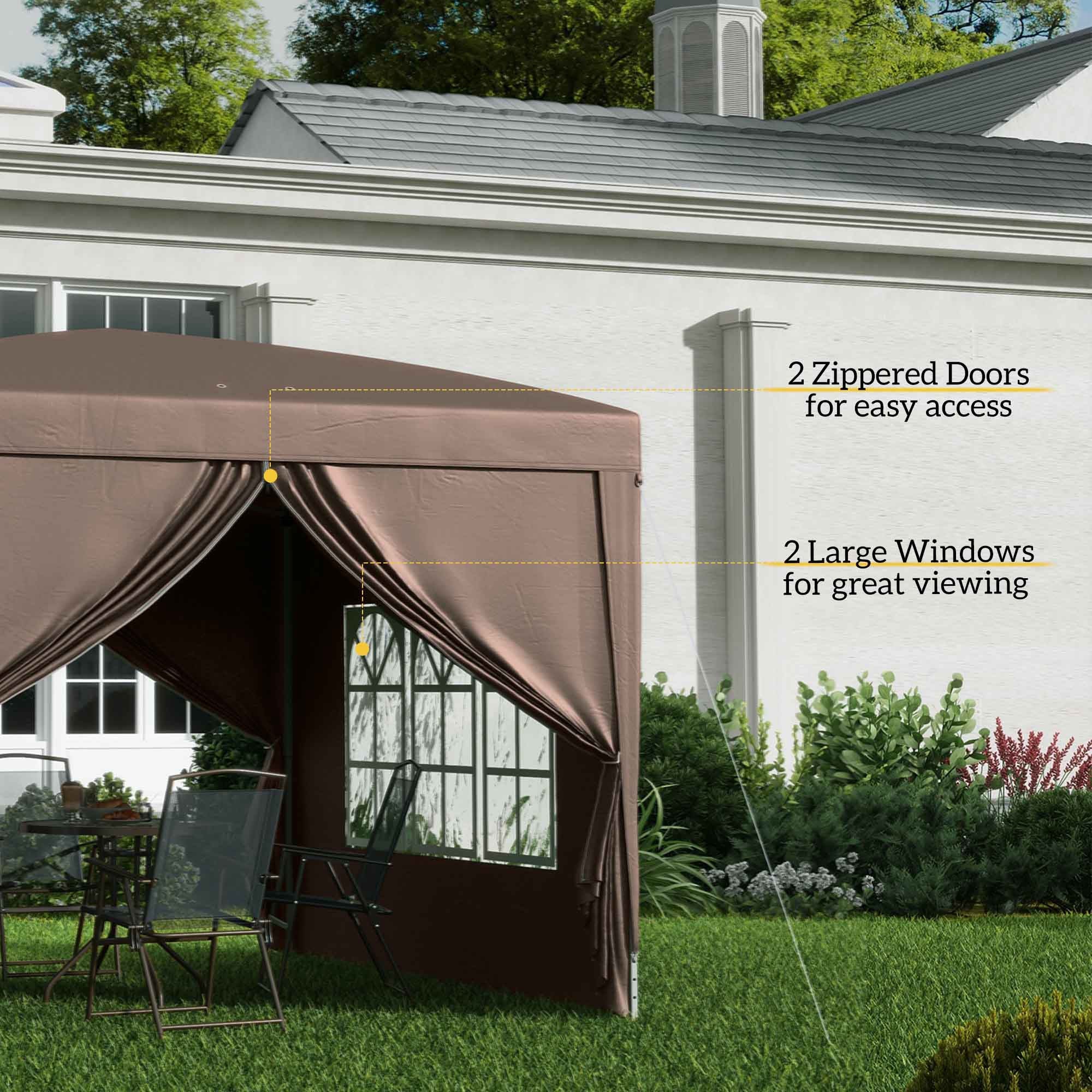 Outsunny 3 x 3 m Pop Up Gazebo, Wedding Party Canopy Tent Marquee with Carry Bag and Windows, Coffee