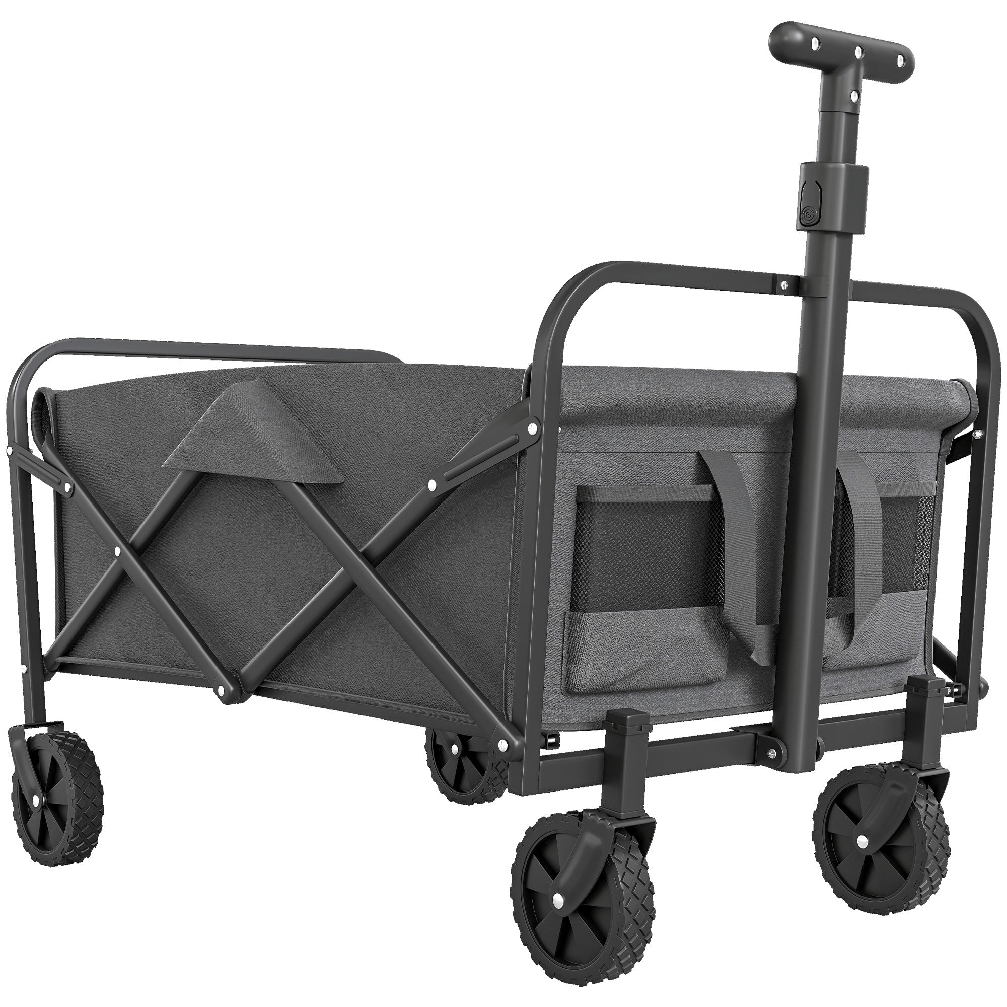Outsunny 62L Festival Trolley on Wheels, Garden Folding Trolley Cart, 120kg Heavy Duty Collapsible Folding Wagon with Adjustable Handle and Carrying Bag for Beach, Camping, Festival, Grey