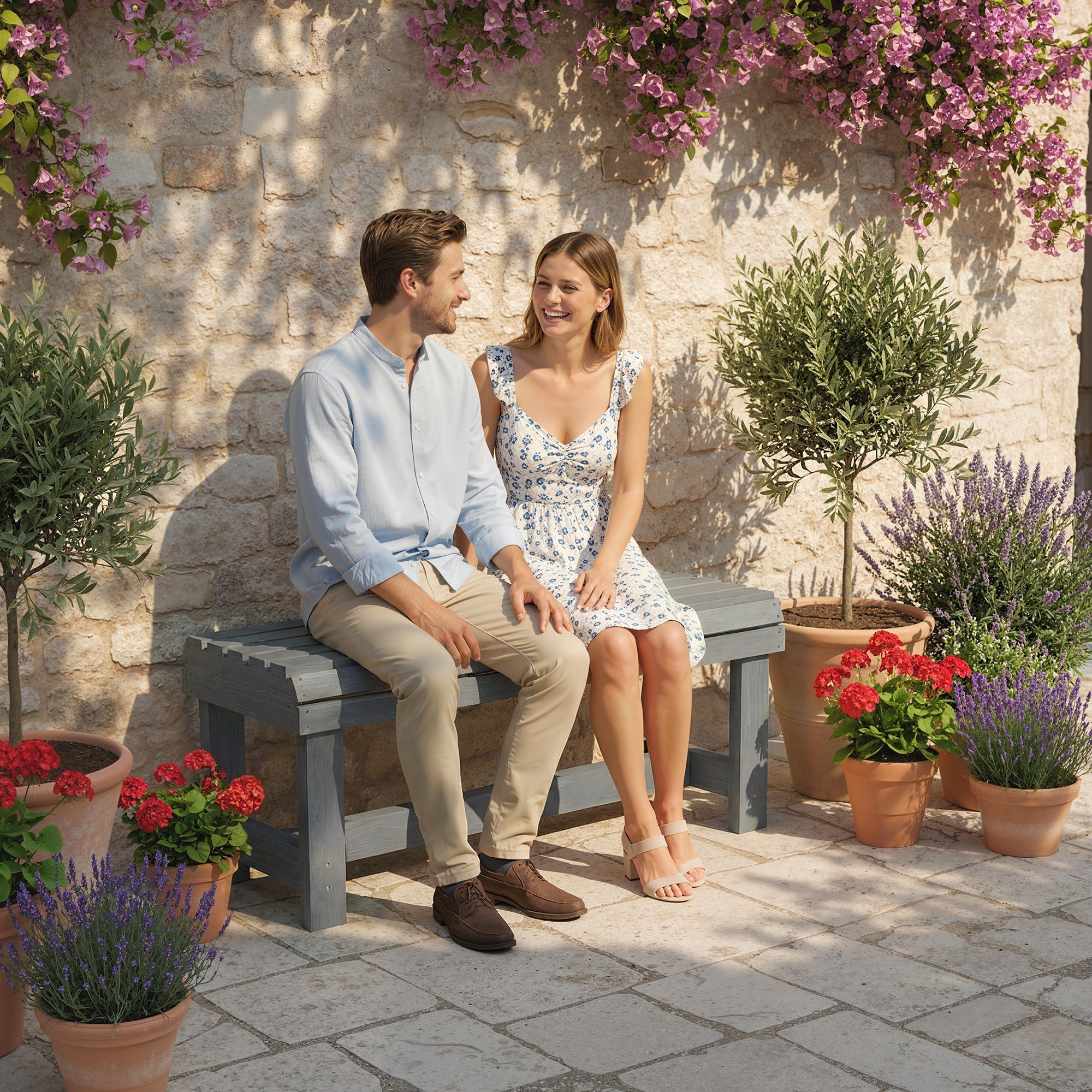 Outsunny Wooden Outdoor Bench, 2 Seater Garden Bench, Backless Patio Bench with Slatted Curved Seat, Grey Embossed Finish