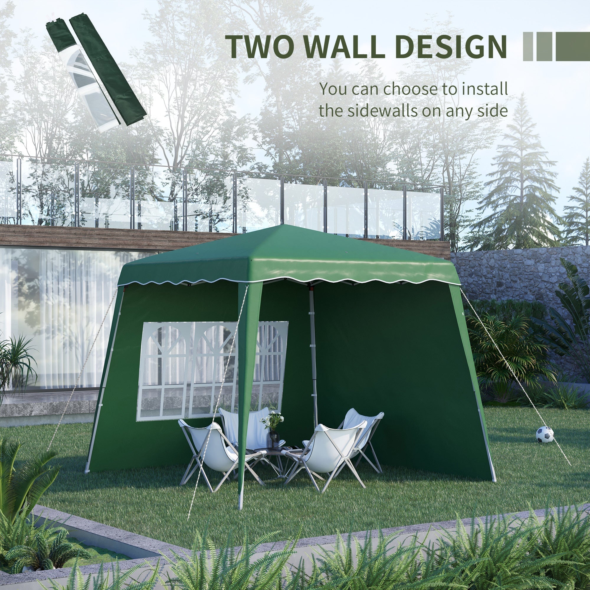 Outsunny 2.4 x 2.4m Two Wall Pop Up Gazebo - Green