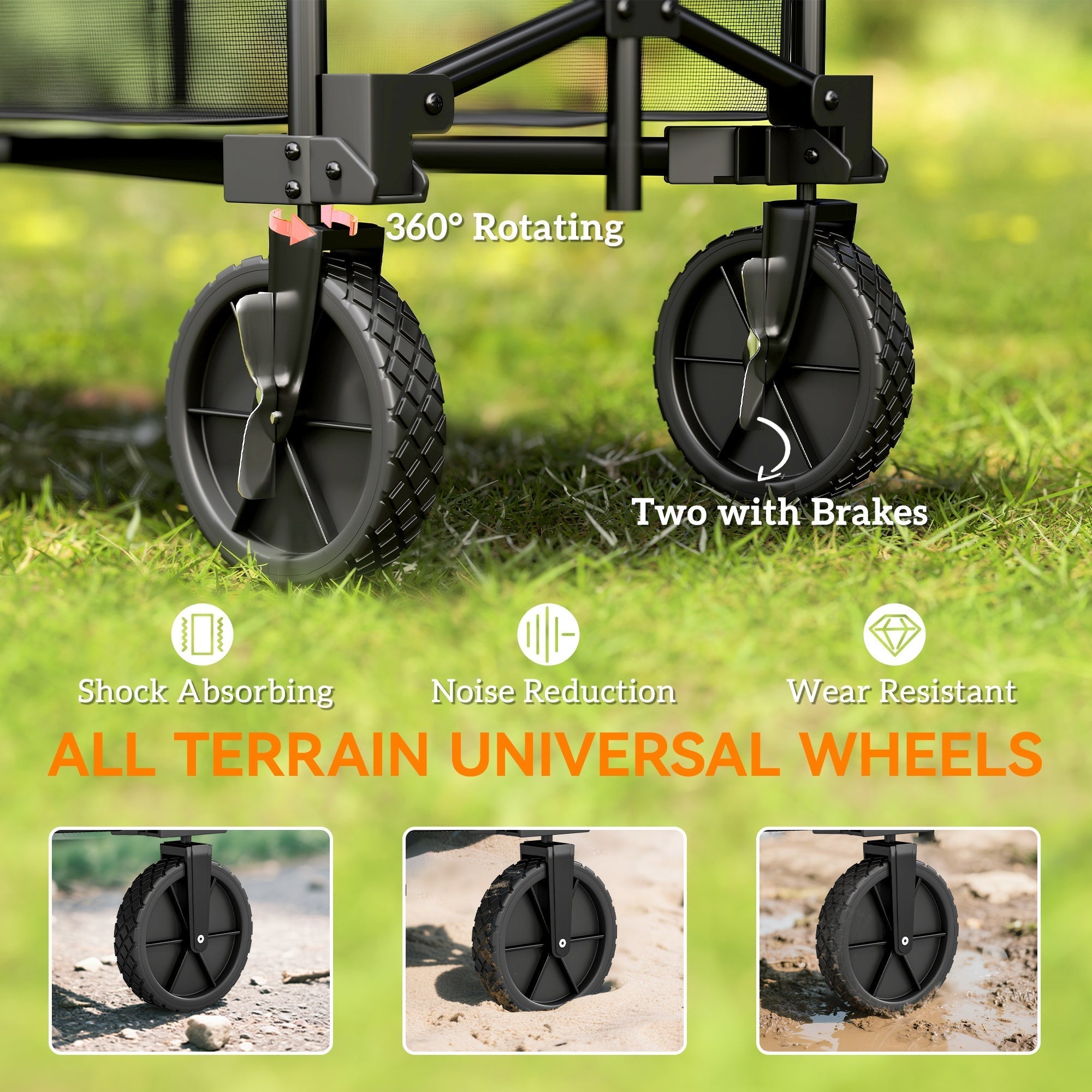 Outsunny Double Decker Folding Festival Trolley on Wheels, 200KG & 350L Capacity Collapsible Wagon Festival Trolley Cart with 134cm Extended for Camping Sports Shopping Garden and Beach, Black