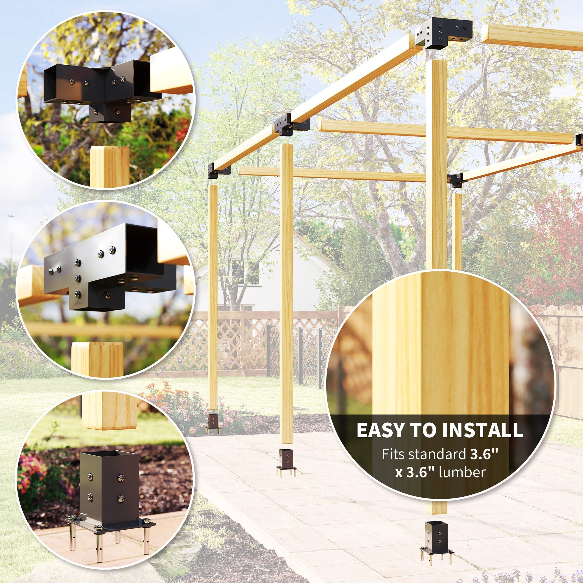 Outsunny 12PCS Pergola Kit, Pergola Brackets with 3-Way & 4-Way Corner Brackets for 9.6 x 9.6 cm (Actual 9.2 x 9.2 cm) Lumber
