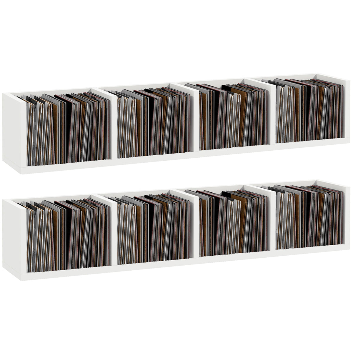 HOMCOM Wall Mount 84 CD / 56 DVD/Blu-ray/ Media Storage Rack 4 Cubes, Wooden Shelf Organiser Unit Bookcase Display, Set of 2, White