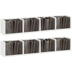 HOMCOM Wall Mount 84 CD / 56 DVD/Blu-ray/ Media Storage Rack 4 Cubes, Wooden Shelf Organiser Unit Bookcase Display, Set of 2, White