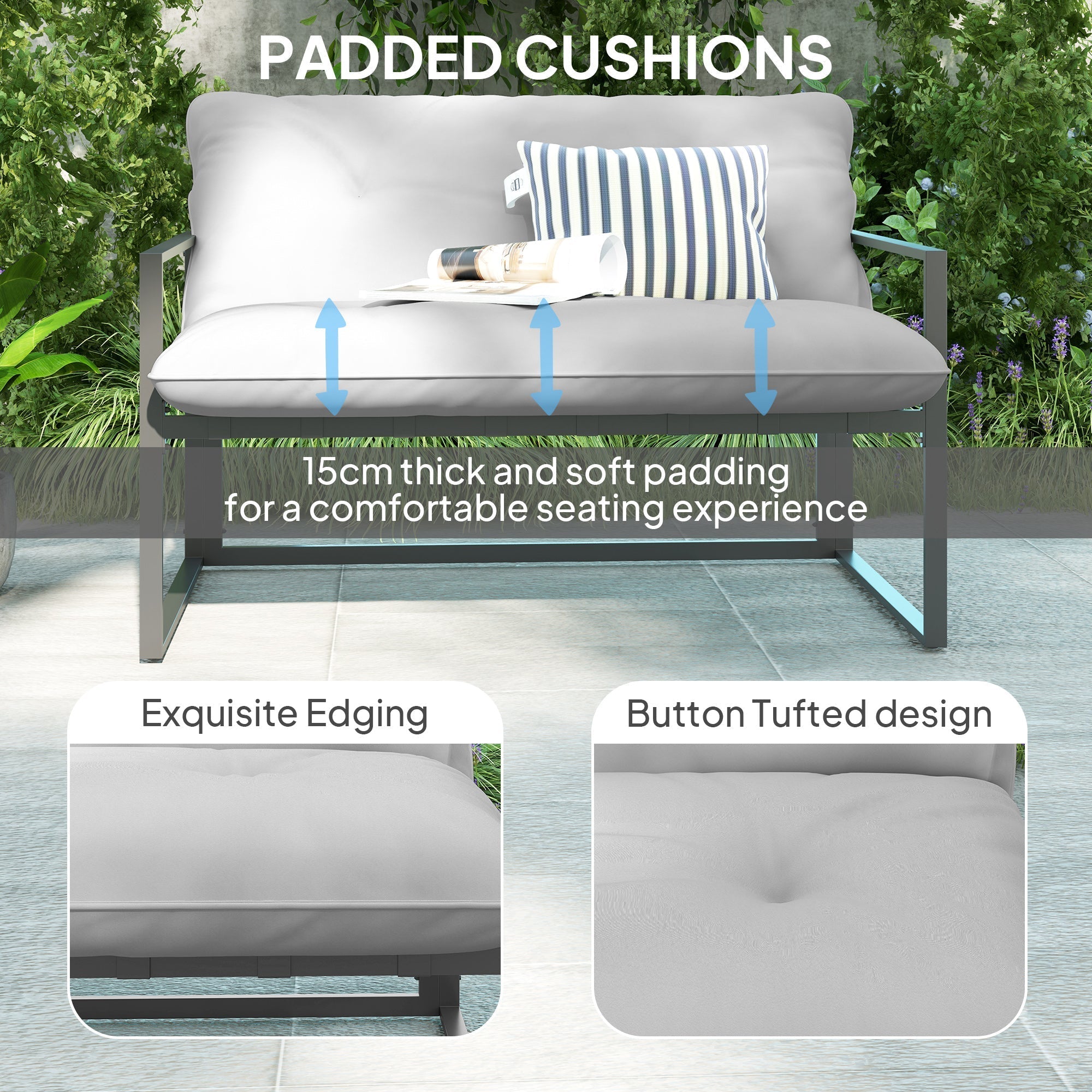 Outsunny Four-Piece Relaxed Back Garden Dining Set - Black/Light Grey