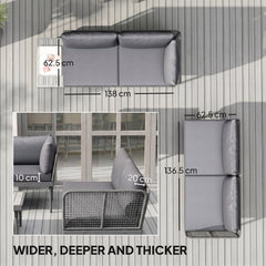 Outsunny Thee-Piece 'L' Rattan Sofa Set - Grey