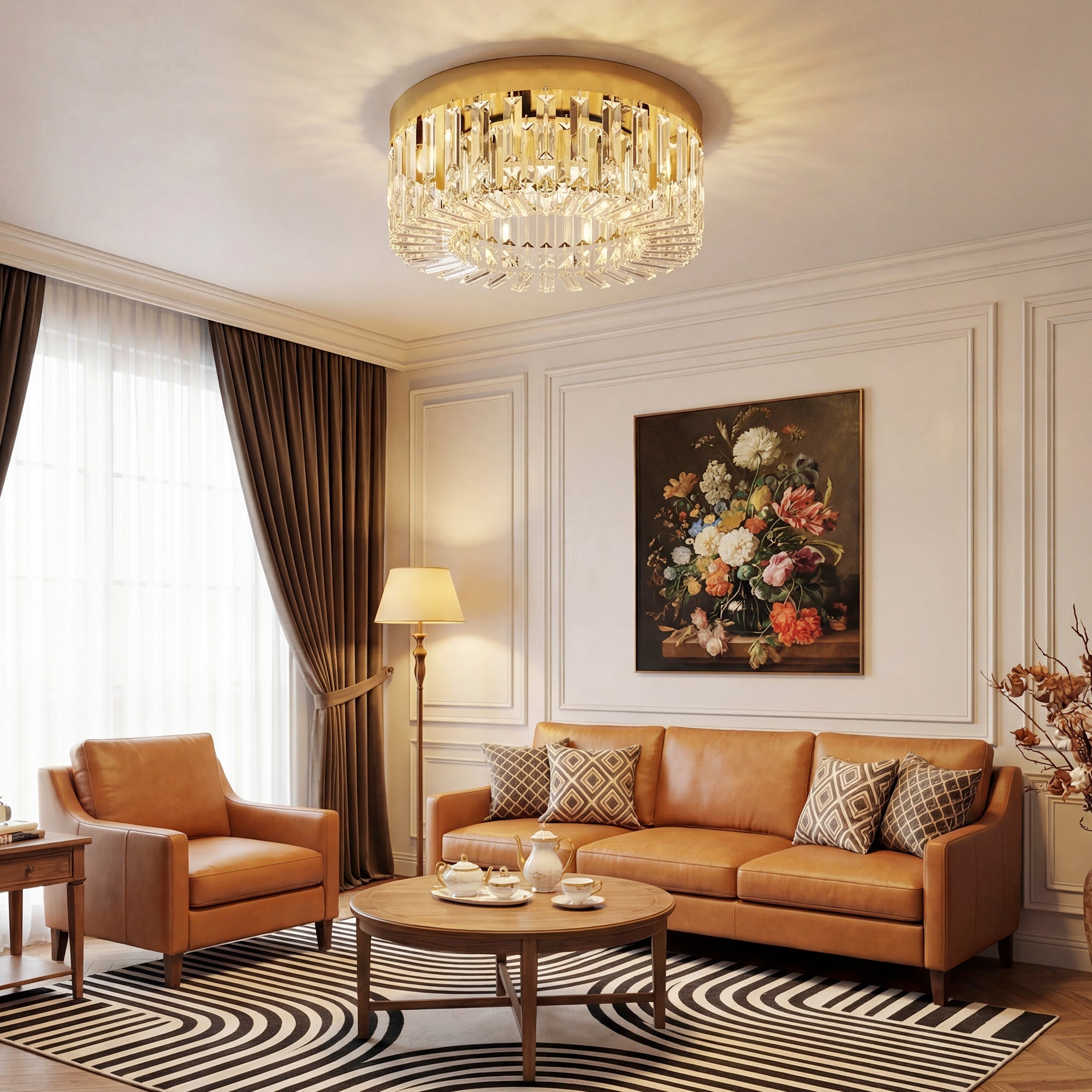 HOMCOM Crystal Chandeliers with 225 Crystal Pendants, 8-Light Ceiling Light for Living Room, Bedroom Dining Room, Gold Tone