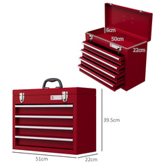 DURHAND Lockable Metal Tool Box, 4 Drawer Tool Chest with Latches, Handle, Ball Bearing Runners, Red - product image 3
