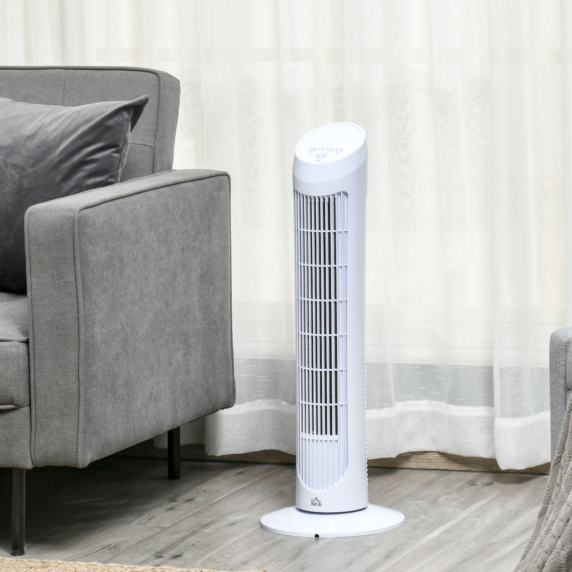 HOMCOM Tower Fan for Bedroom Cooling, 30 Inch Electric 70Â° Oscillating Fan with 3 Speed Settings, Standing Floor Fan for Home Office Indoor, White