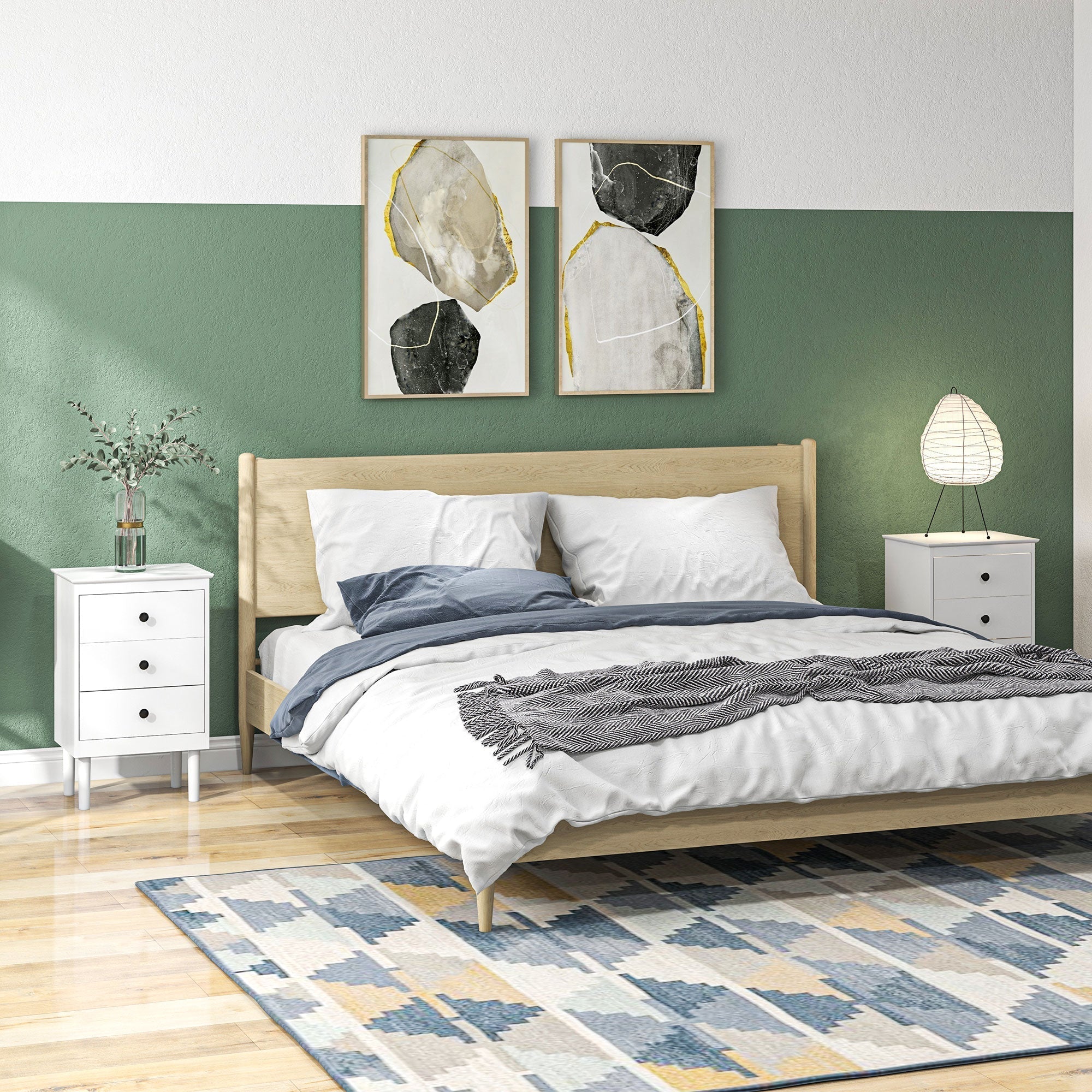 HOMCOM Set of Two Three-Drawer Bedside Tables - White