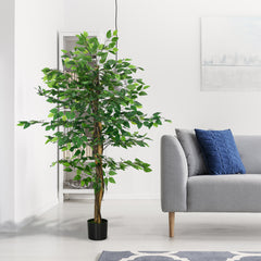 HOMCOM Artificial Ficus Tree, with Weighted Plant Pot - Green