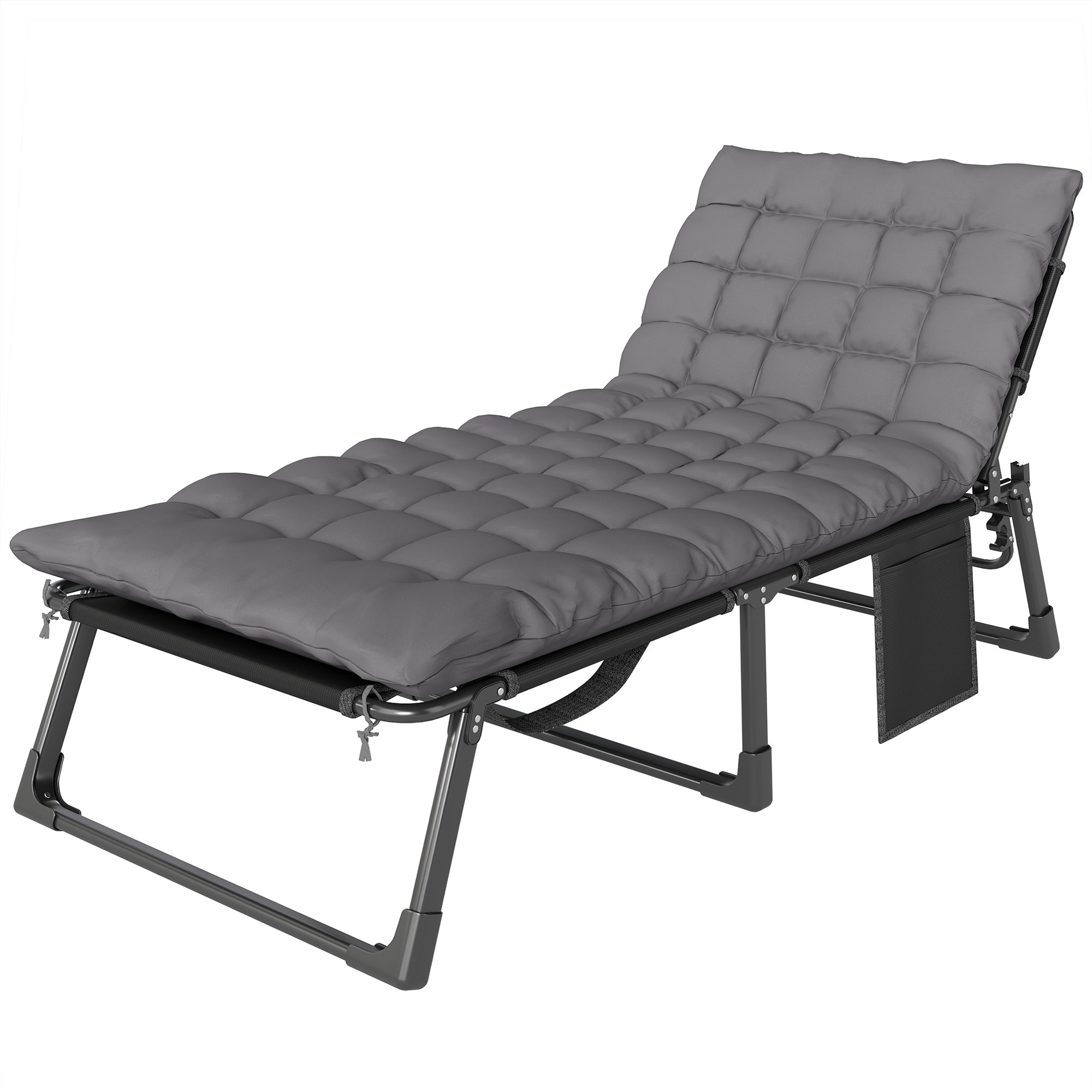 Outsunny Folding Sun Lounger for Garden, 5-Position Oversized Camping Bed Recliner with Cushions, Dark Grey