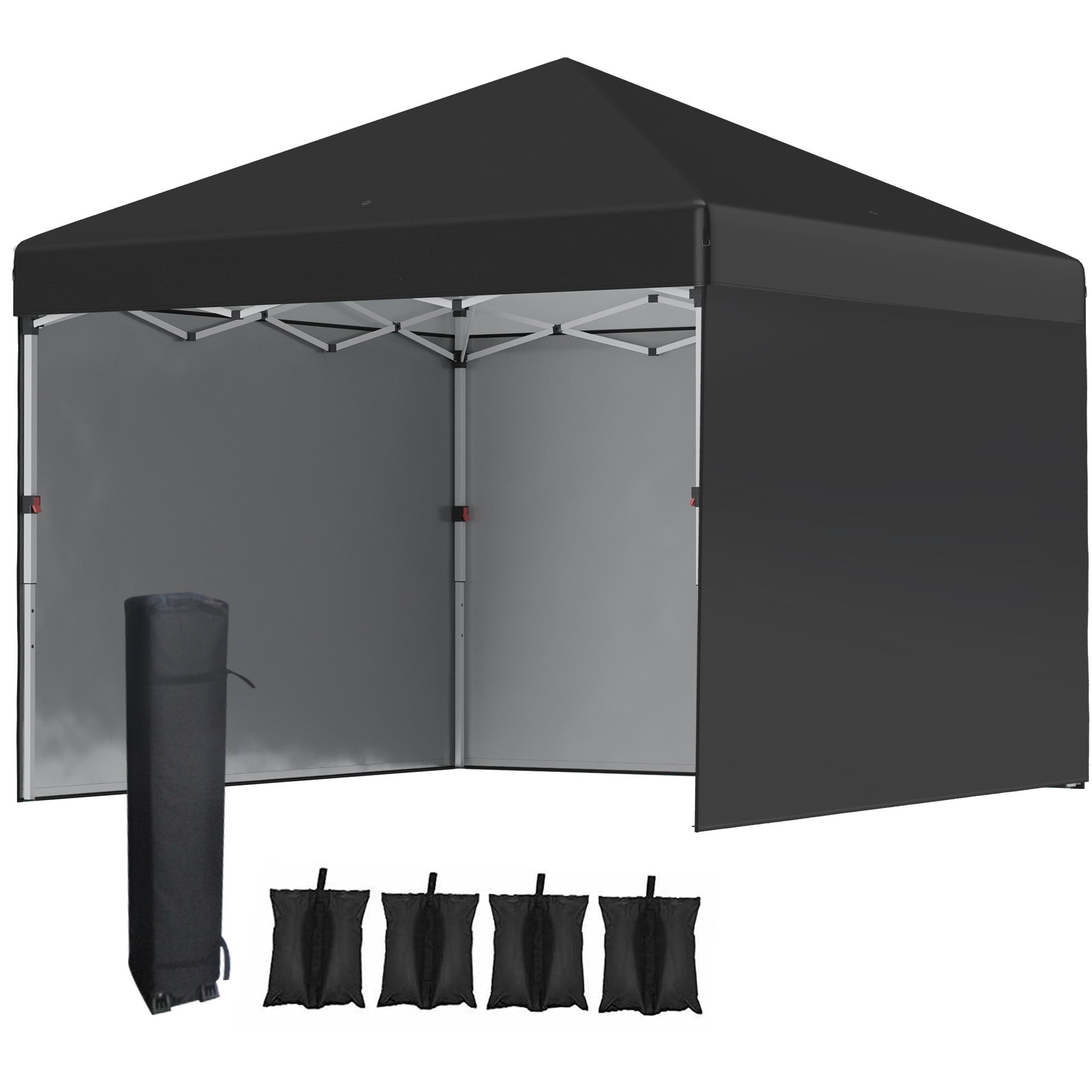 Outsunny 3 x 3 (M) Pop Up Gazebo Event Shelter, Height Adjustable Party Tent with 3 Sidewalls, Weight Bags and Wheeled Bag