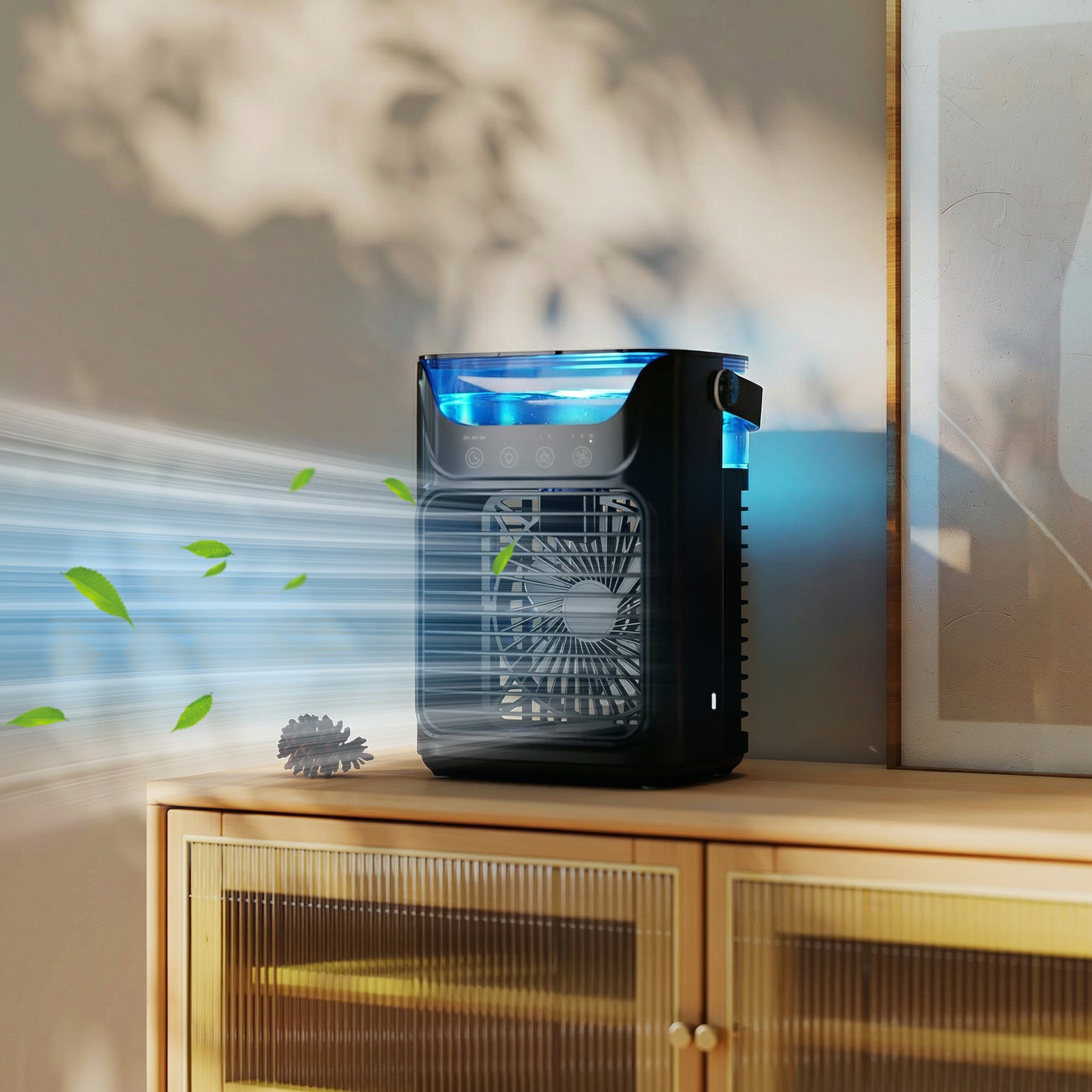 HOMCOM Air Cooler with Adjustable Head, Portable Air Conditioner with 3 Wind Speed, 2 Cool Mist, RGB Light, Black