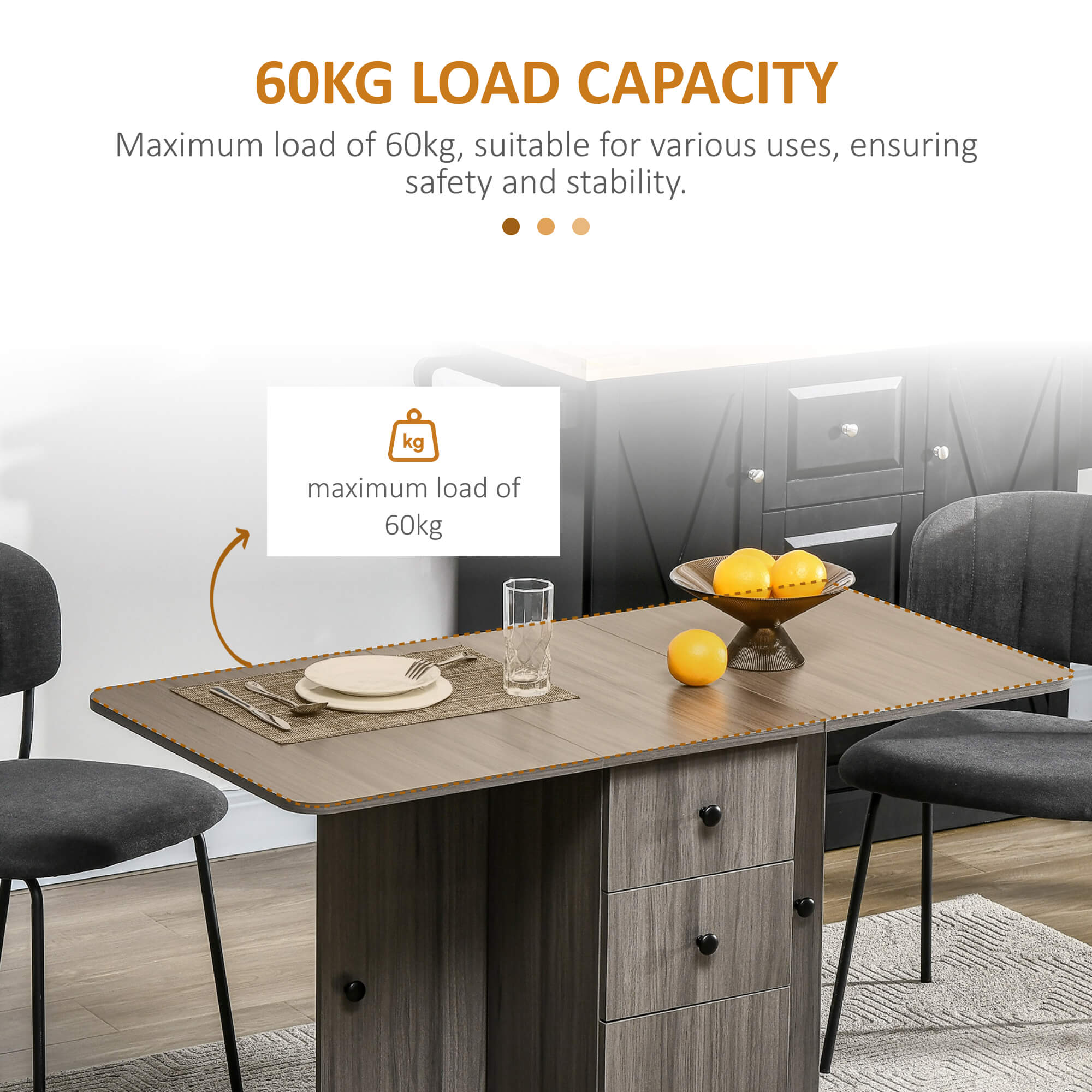 HOMCOM Multi-Storage Six-Person Drop Leaf Dining Table - Grey