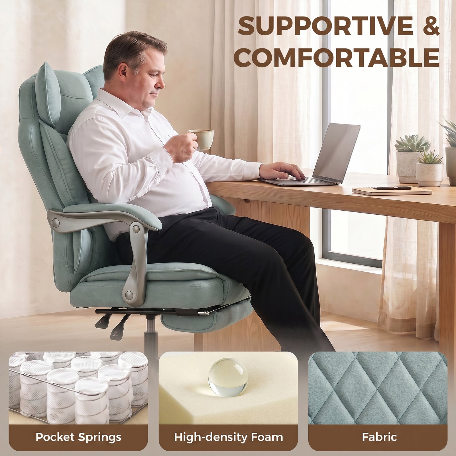 HOMCOM Executive Office Chair, Leathaire Big and Tall Office Chair 180 kg with Wide Seat, Reclining, Lumbar Support, Blue