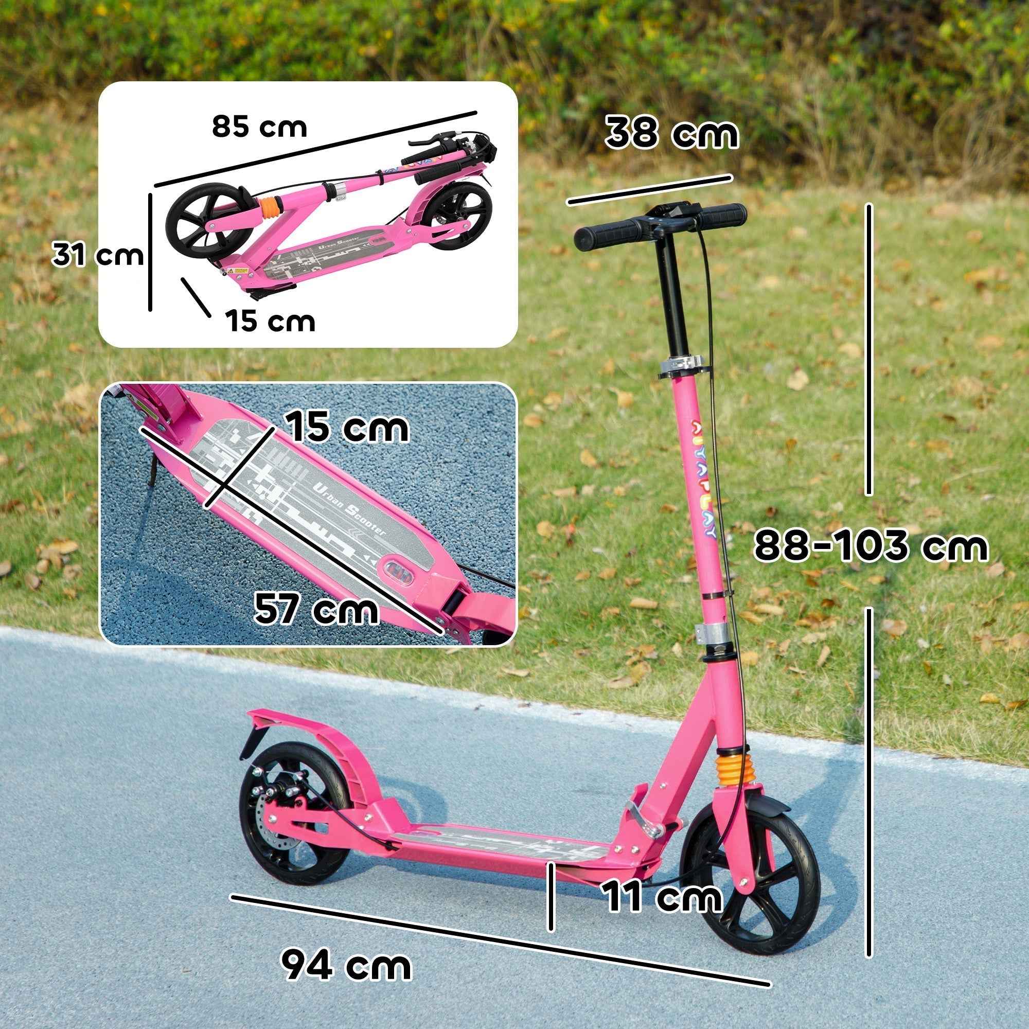 AIYAPLAY Kids Scooter with Four-Level Adjustable Handlebar, Dual Brake System, 200mm Wheels, ABEC-7 Bearings, Pink