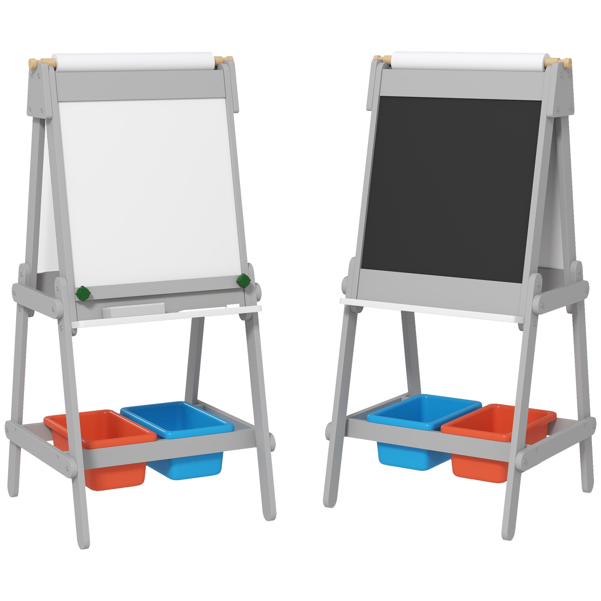 AIYAPLAY Art Easel for Kids with Paper Roll, Double-Sided Painting Easel with Chalkboard, Whiteboard