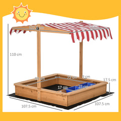 Outsunny Sand Pit Kids Wooden Sandbox with Cover Children Sandpit Play Station Height Adjustable with Canopy, Bottom Liner