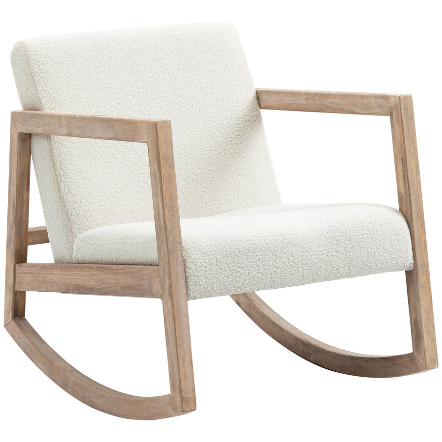 HOMCOM Rocking Chair, Upholstered Sofa Armchair with Cushion and Wood Base for Living Room and Bedroom, Cream White