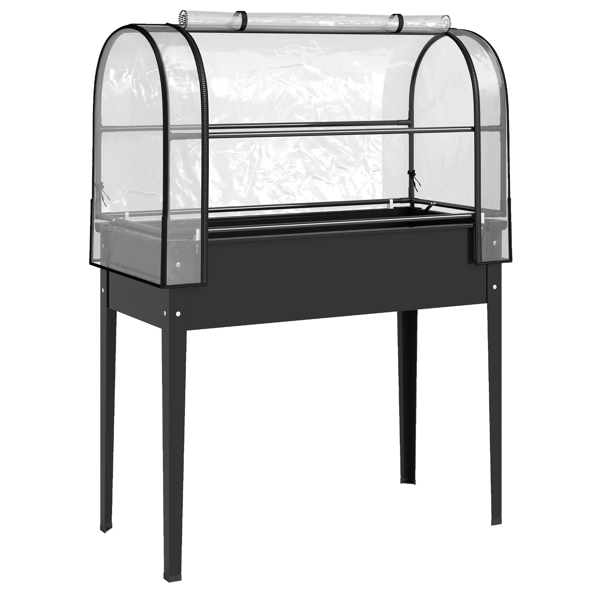 Outsunny Raised Planter with Flip-Up Greenhouse Cover, Metal Raised Garden Bed on Legs with Drainage Hole, Black