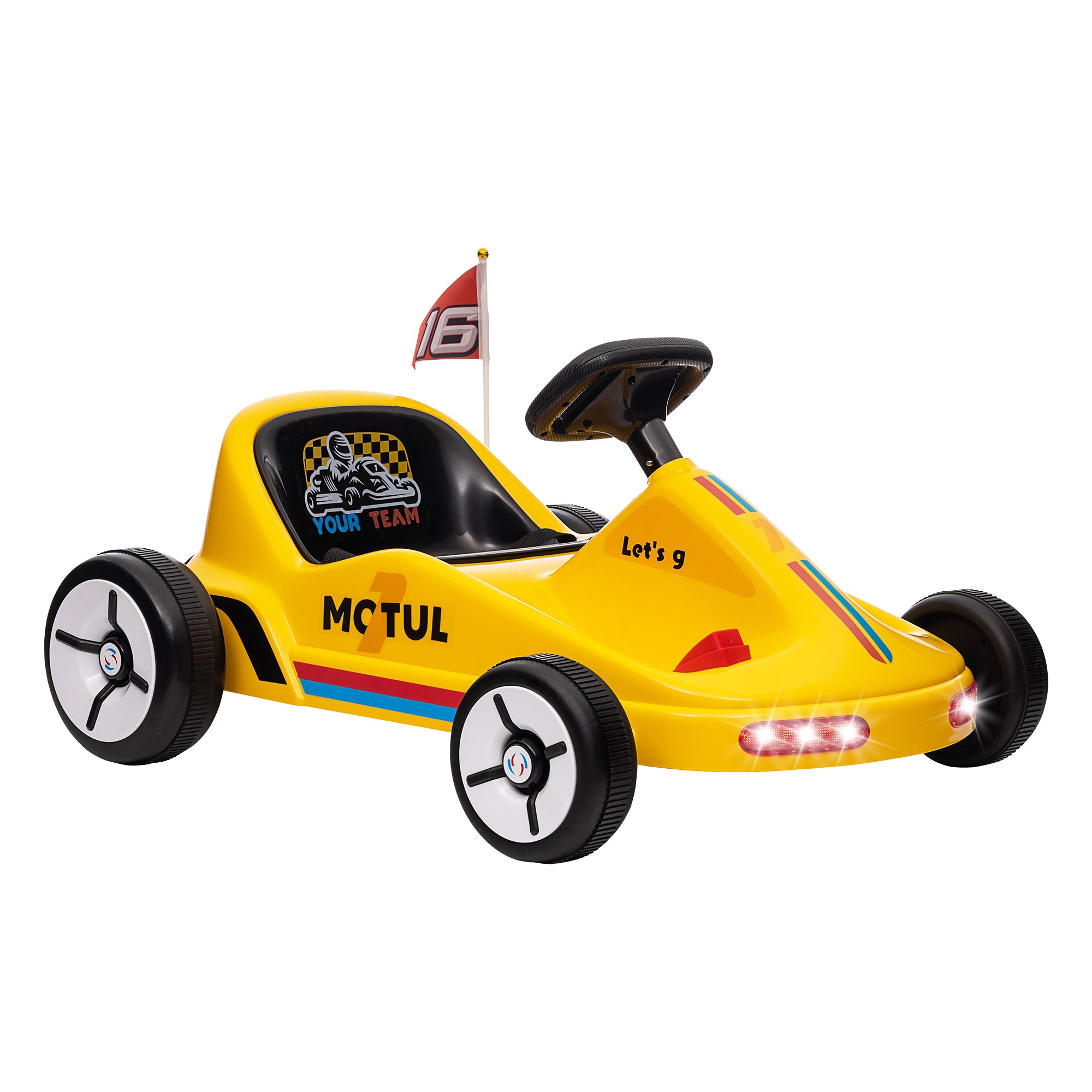 AIYAPLAY 6V Electric Go Kart for Kids with Music, Light, Horn, for 3-5 Years, Yellow