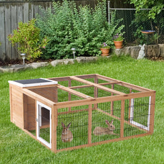 PawHut Rabbit Hutch Outdoor, Guinea Pig House, Bunny Run Cage with Openable Top for 1–2 Rabbits, 123 x 120 x 52cm, Yellow