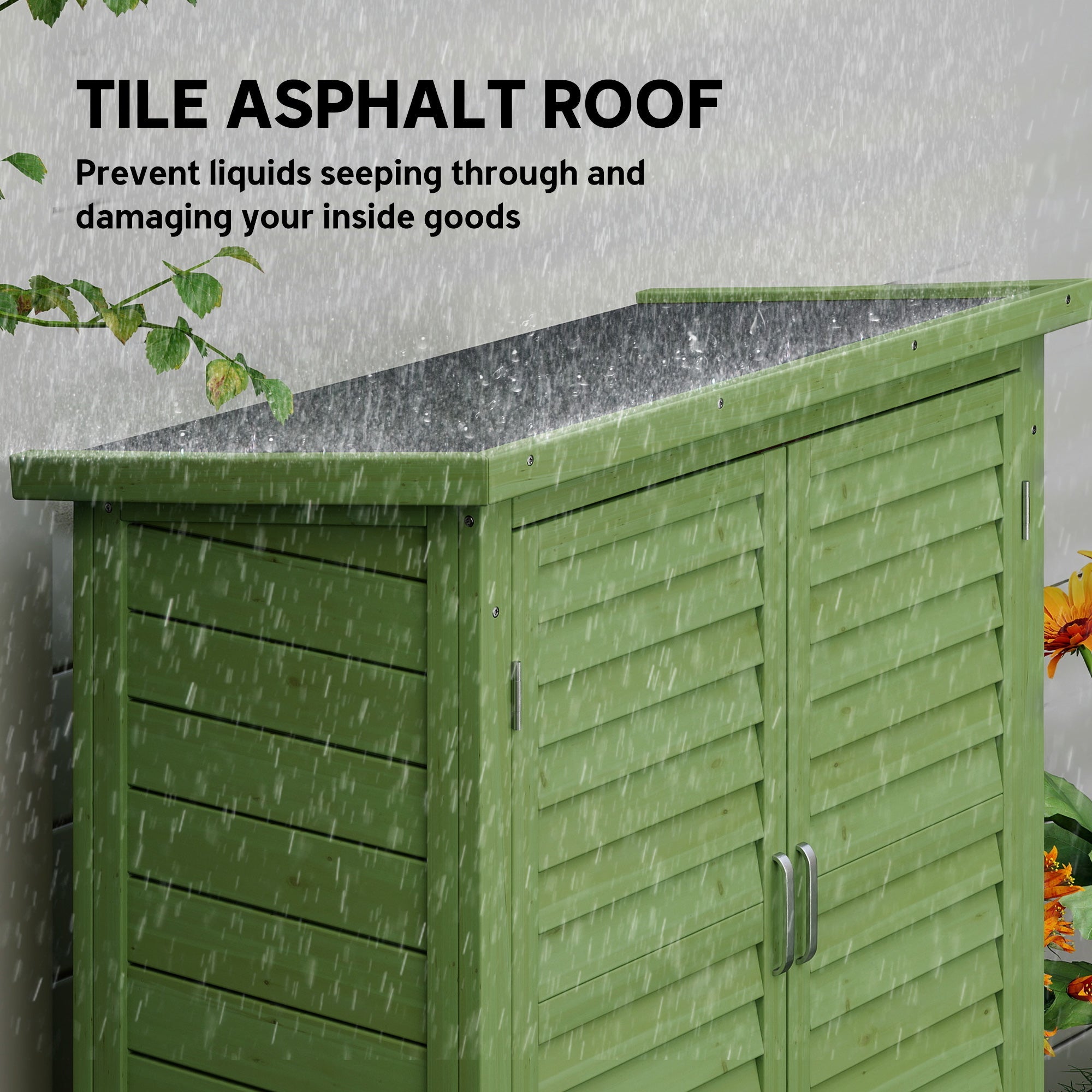 Outsunny Garden Shed Wooden Garden Storage Shed 2 Door Unit Solid Fir Wood Garage Tool Organisation Cabinet, 87L x 46.5W x 96.5Hcm, Green