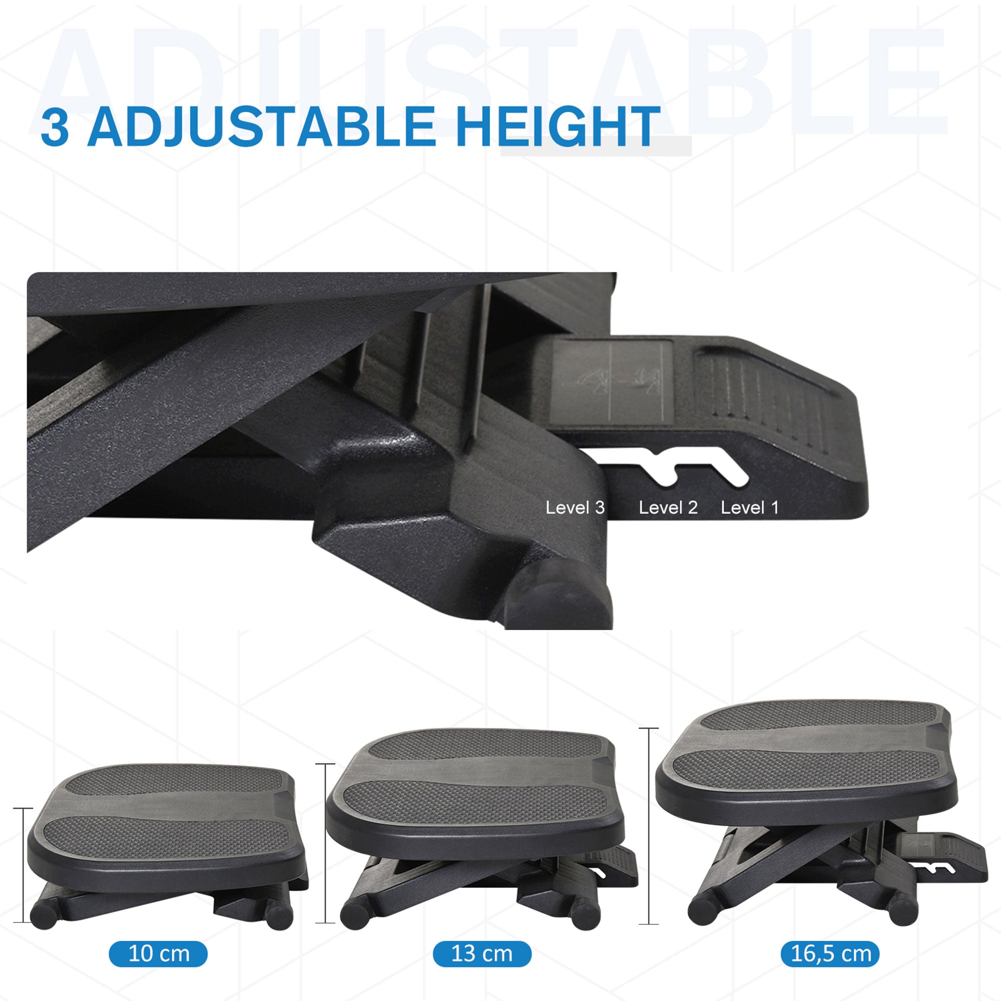 HOMCOM 0-30 Three-Height Under-Desk Support Footrest - Black