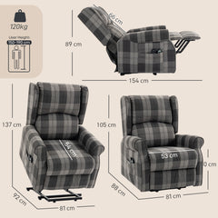 HOMCOM Power Lift Recliner Chair with Vibration Massage, Heat, Checked Lift Chair with Remote, Side Pockets, Grey