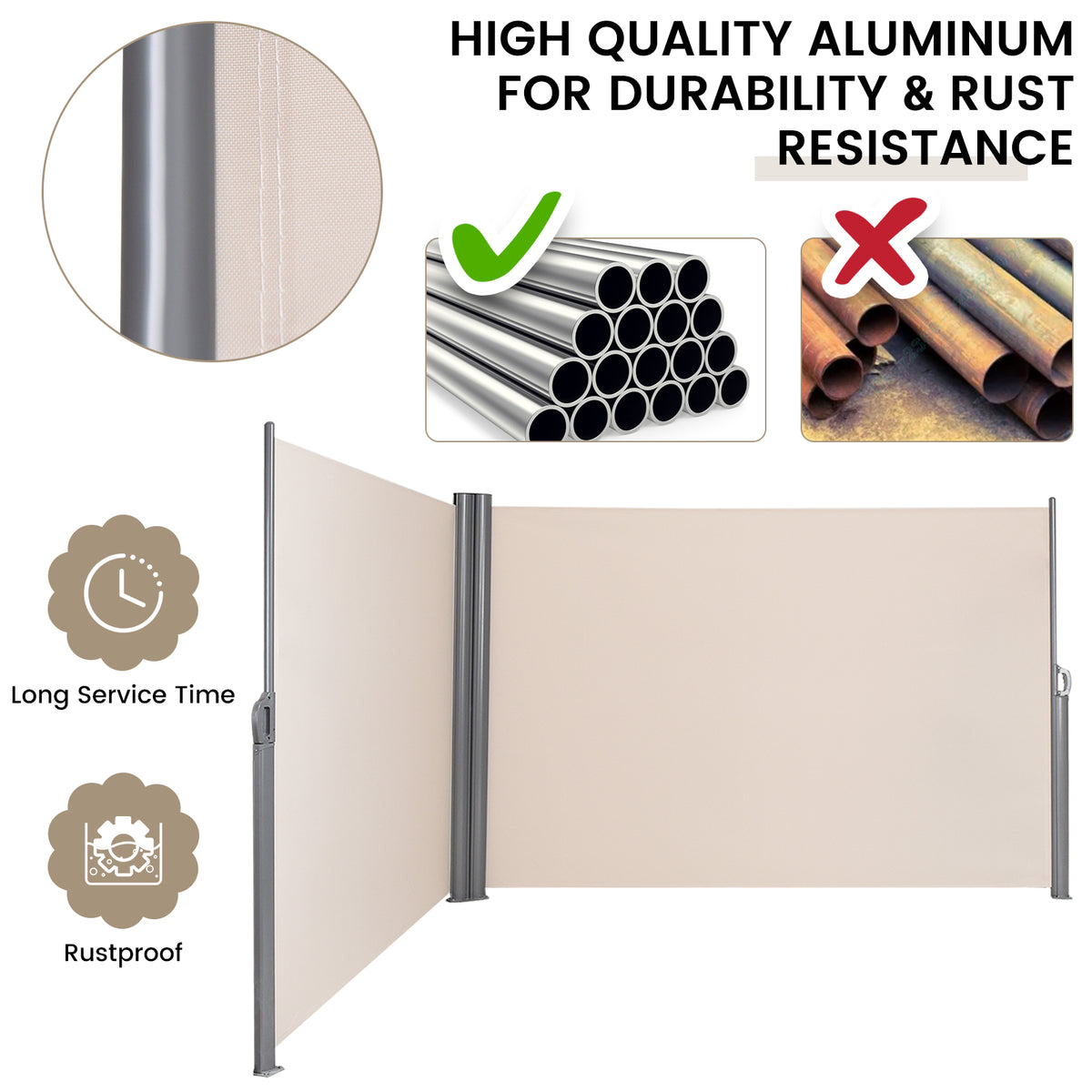 600 x 180 cm Double-Sided Retractable Folding Side Awning with Handle