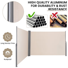 600 x 180 cm Double-Sided Retractable Folding Side Awning with Handle