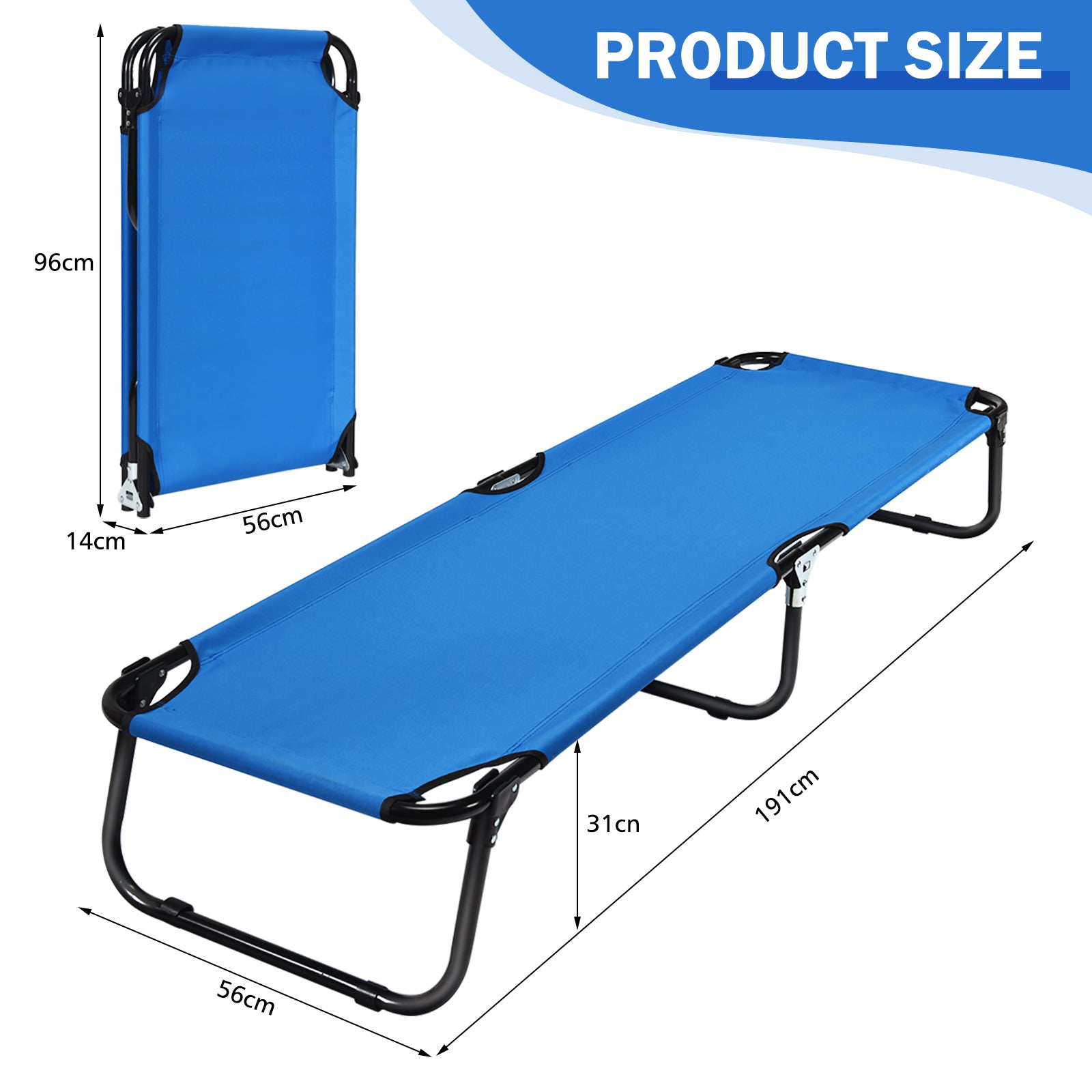 Folding Camping Bed with Non-slip Feet for Travel Patio Beach-Blue