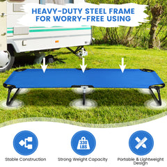 Folding Camping Bed with Non-slip Feet for Travel Patio Beach-Blue