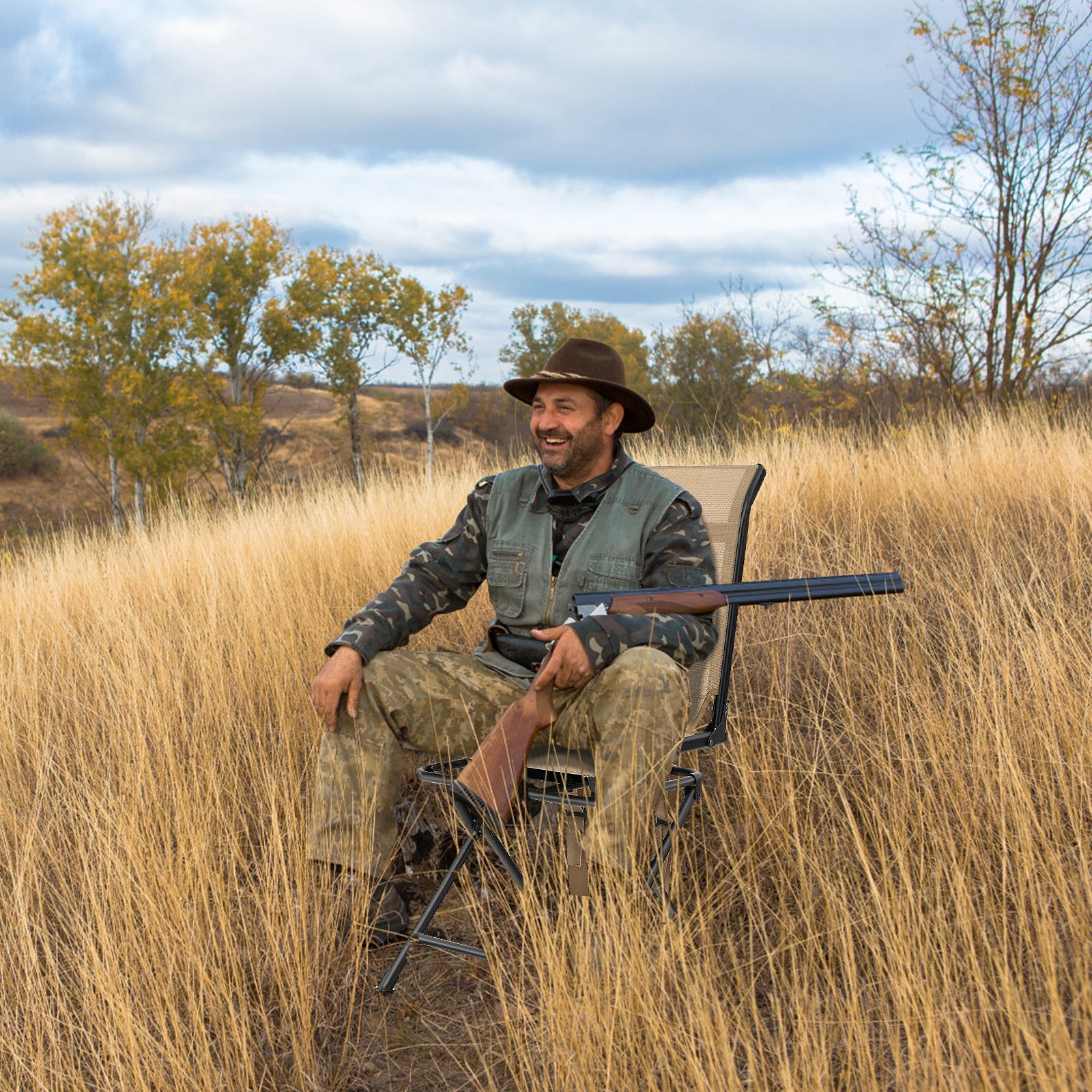 360¬∞ Swivel Hunting Blind Chair with Sturdy Metal Frame Support up to 330 lbs-Coffee