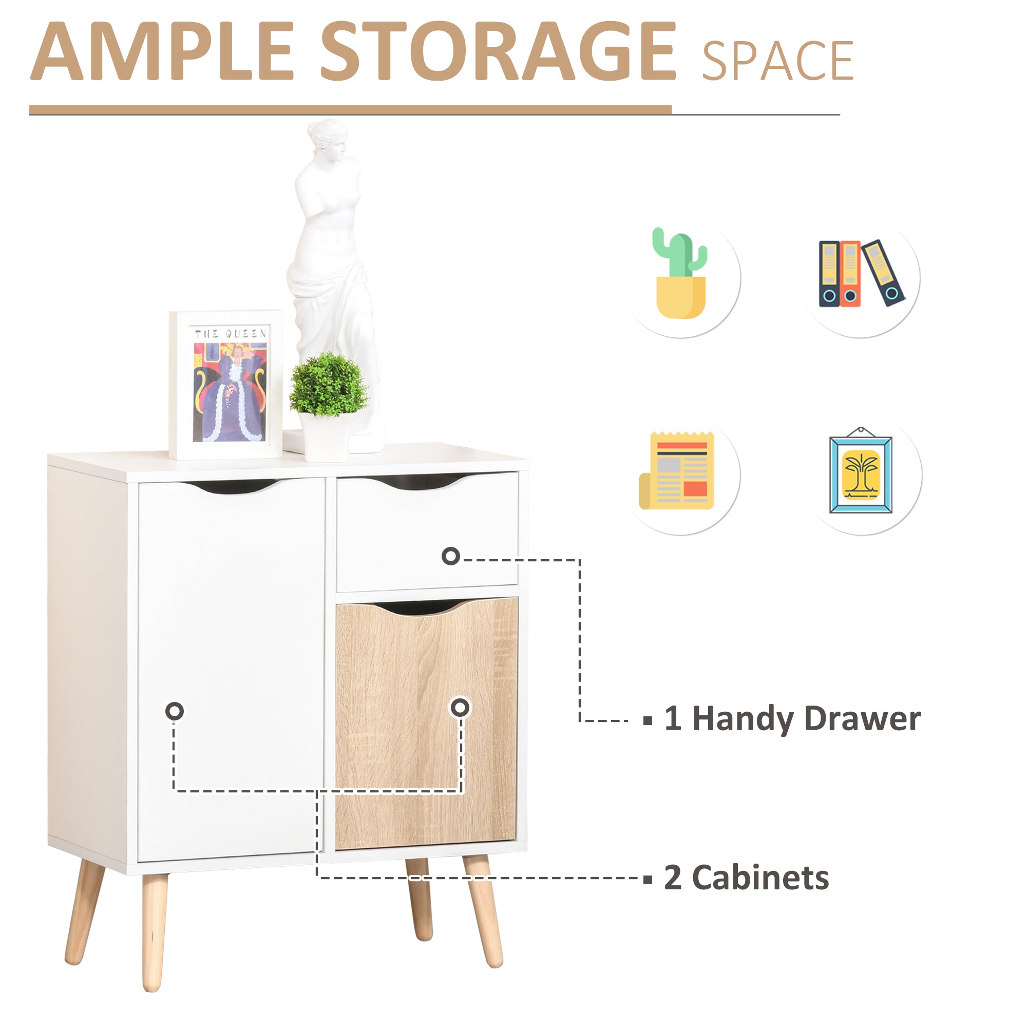 HOMCOM Sideboard Floor Cabinet Storage Cupboard with Drawer for Bedroom, Living Room, Entryway, Brown