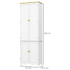HOMCOM Freestanding 4-Door Kitchen Cupboard, Storage Cabinet Organizer with 4 Shelves, 183cm, White
