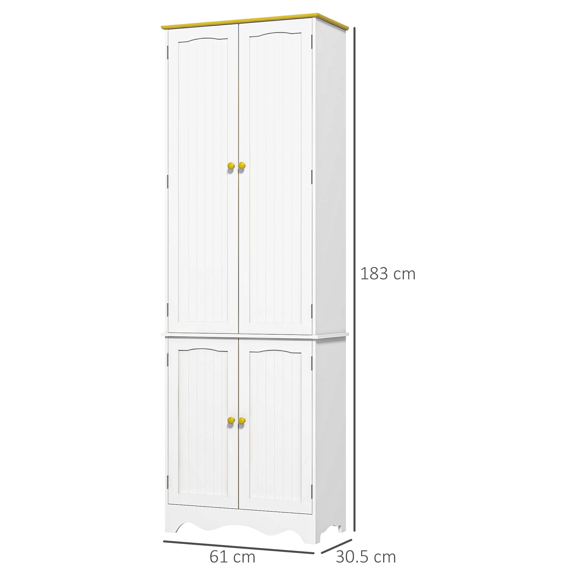 HOMCOM Freestanding 4-Door Kitchen Cupboard, Storage Cabinet Organizer with 4 Shelves, 183cm, White