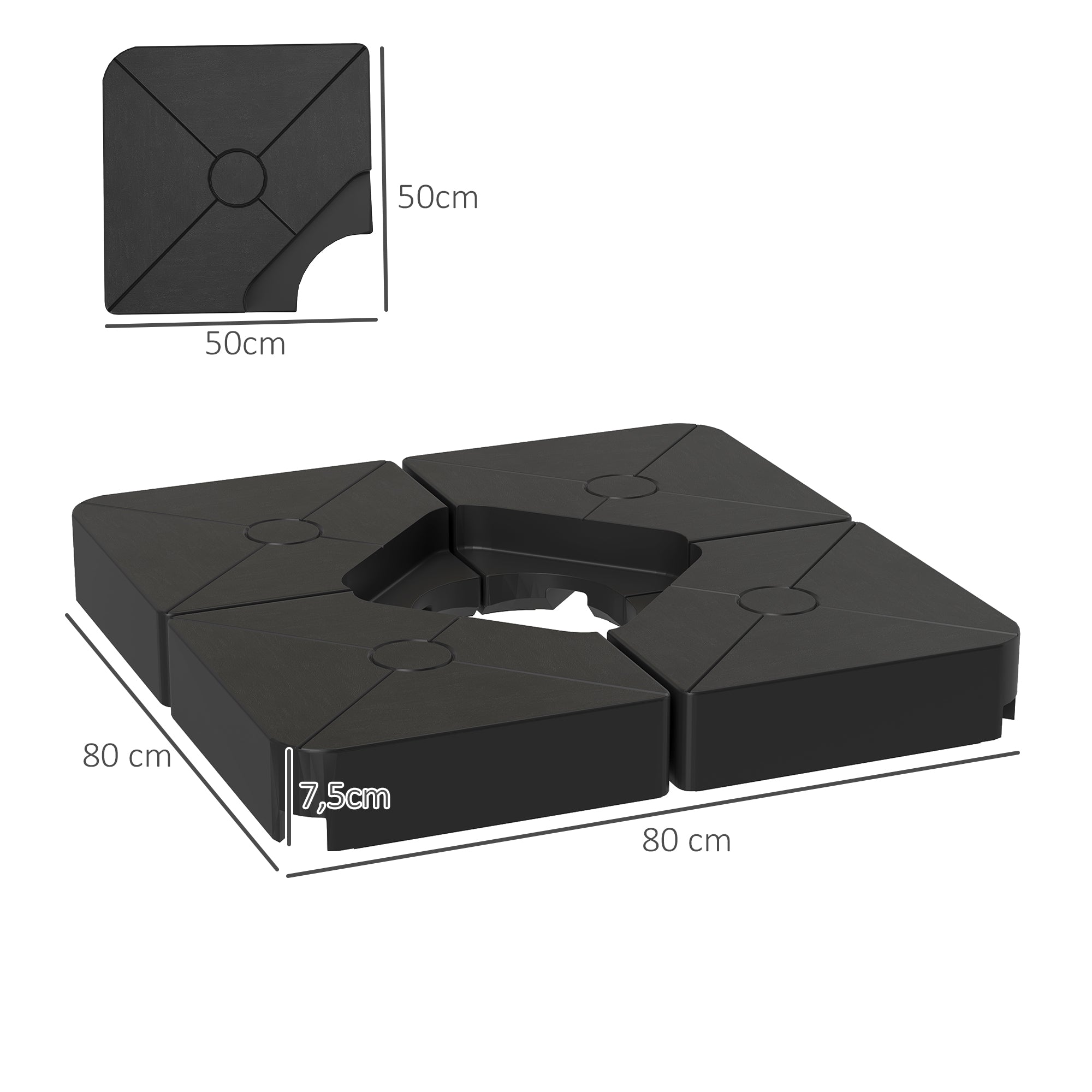 Outsunny Umbrella Weights for Cantilever Parasols, Set of 4 Heavy Duty Parasol Base Weights, 64kg Sand or 55kg Water Filled, Black