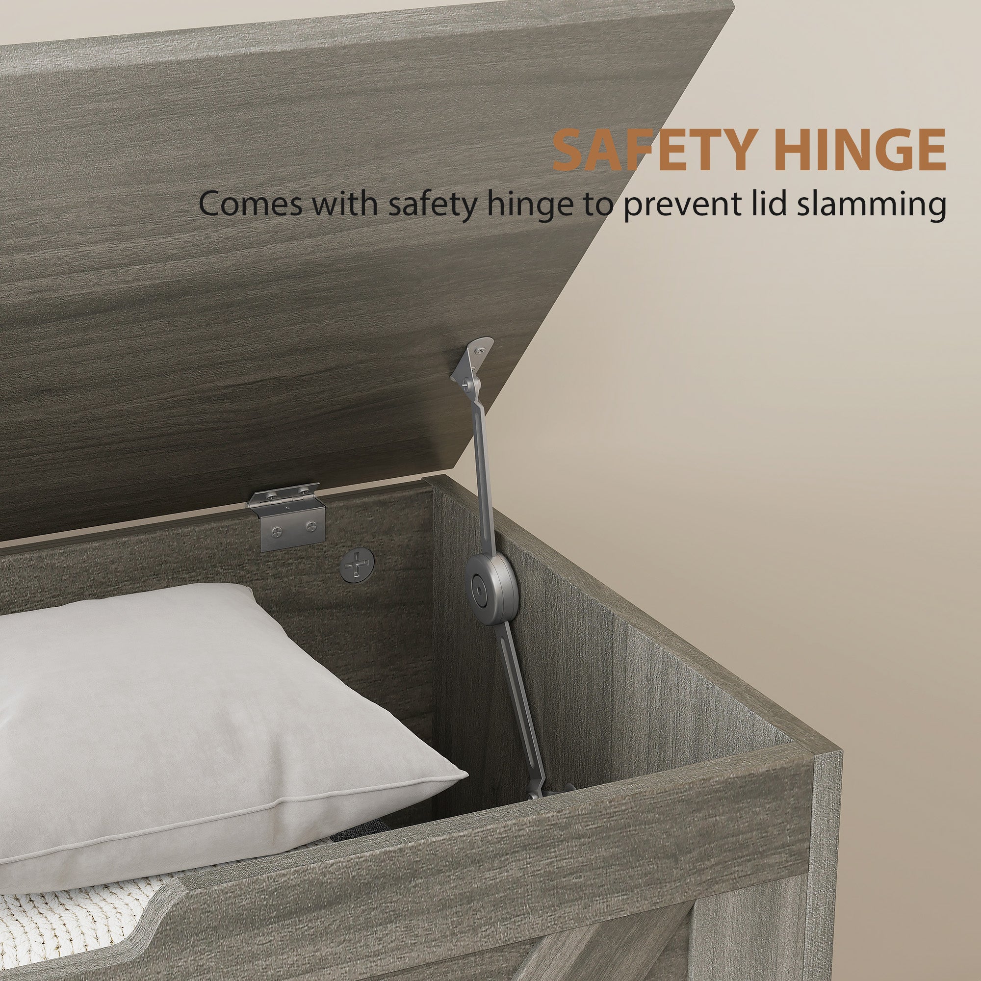 HOMCOM 100L Home Storage Box, with Safety Hinges - Charcoal Grey