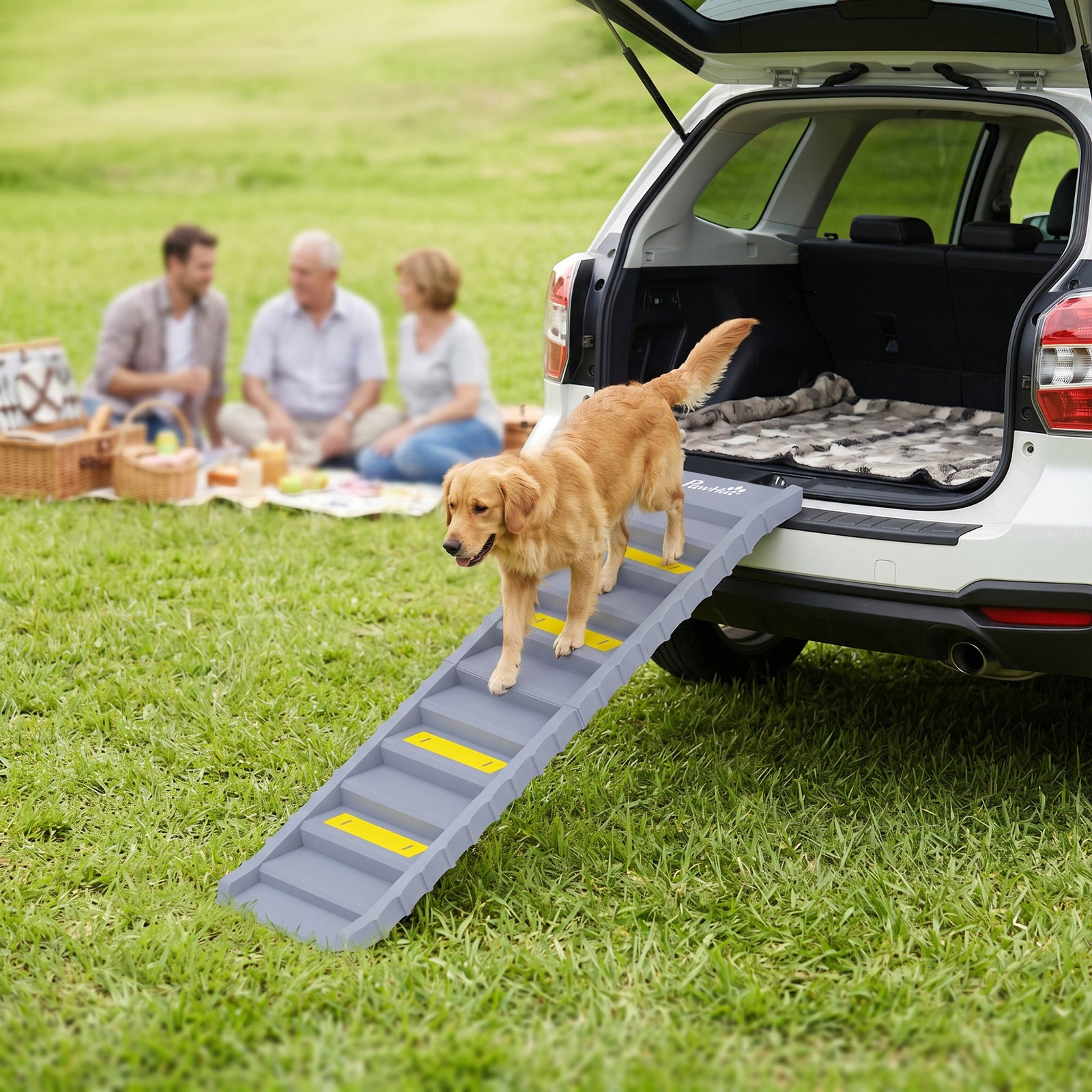 PawHut Dog Car Ramp with Anti-Slip Steps, 10-Steps Pet Stairs for Pets to Access Cars and High Beds, Grey