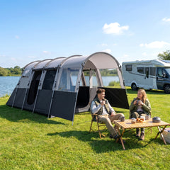 Outsunny 4 Person Camping Tent, Waterproof Family Tent, Tunnel Design, 4 Large Windows, Sleeping Cabins 3000mm Water Column Grey