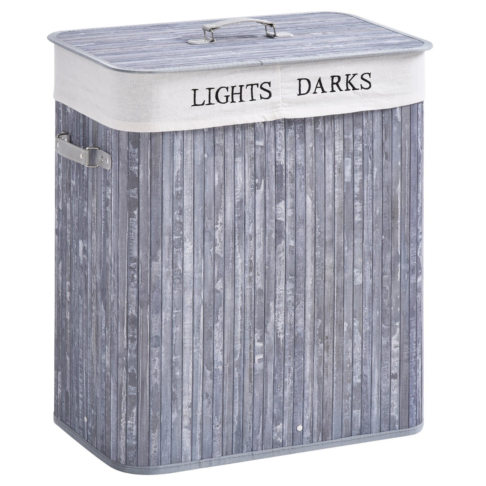 HOMCOM 100L Collapsible Natural Wood Laundry Hamper Organizer Clothes Washing Basket Bin Storage Box w/Lid Removable Lining 52x32x63cm, Grey