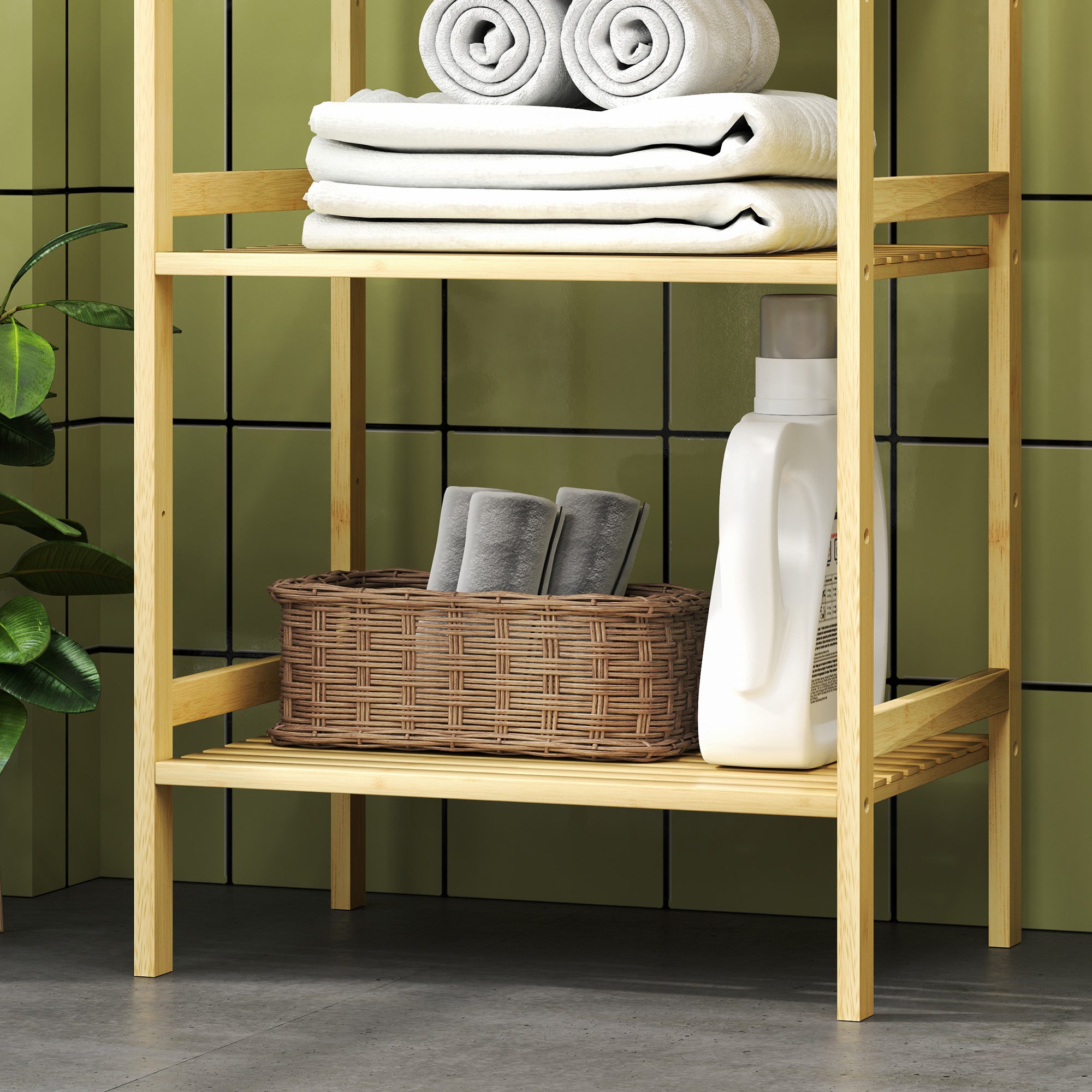 HOMCOM Three-Tier Bamboo Adjustable Shelf Storage Unit