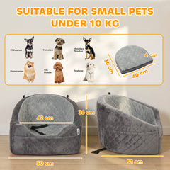 PawHut Dog Car Seat, Detachable Washable Dog Booster Seat with Thick Cushion, Seat Belt, Pockets for Small Under 10kg, Grey