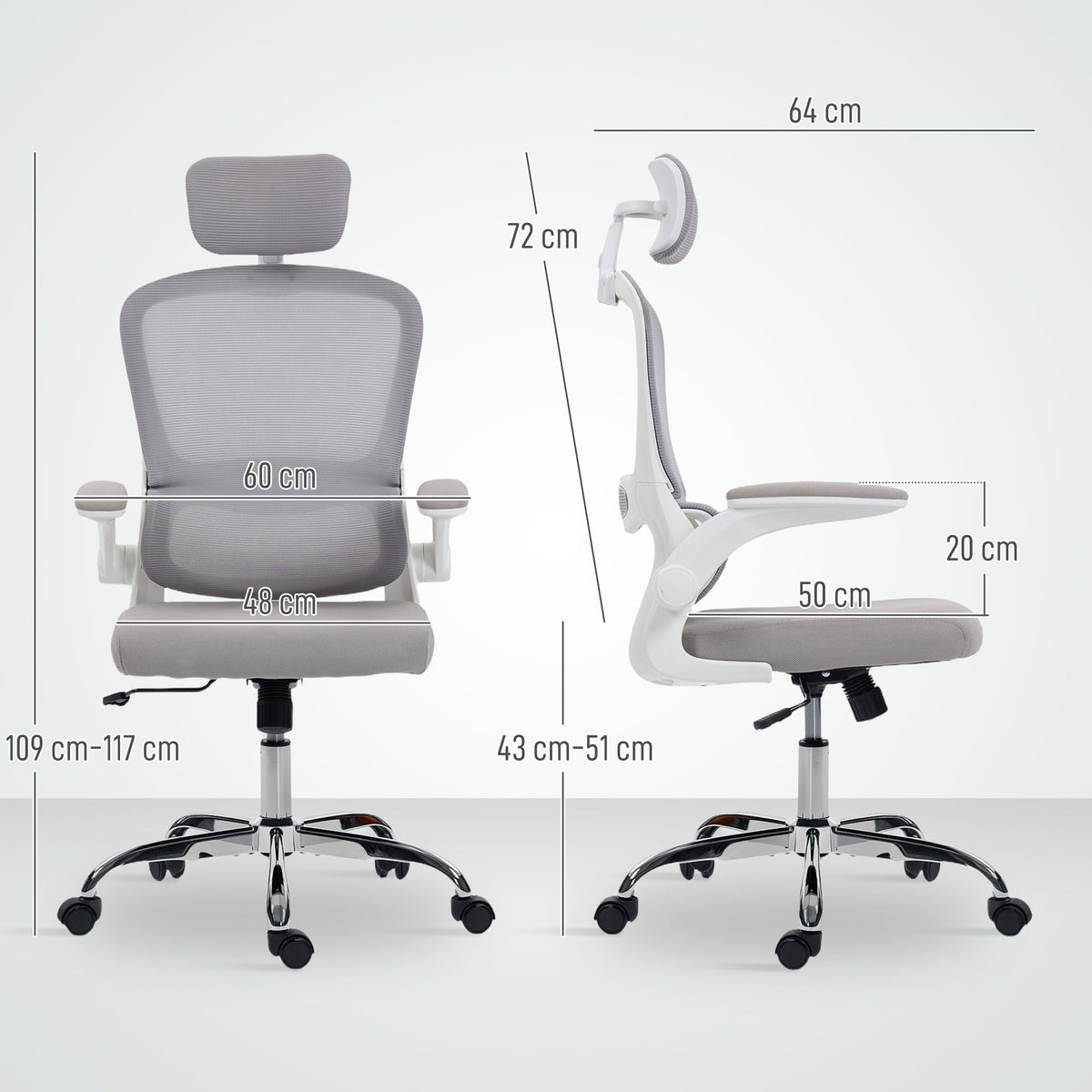 HOMCOM Mesh Back Office Chair, with Lumbar Support - Grey